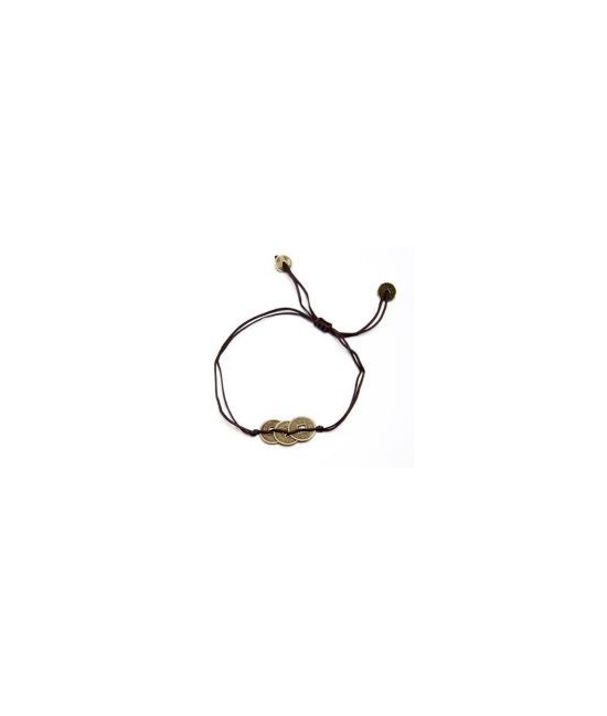 KU.PULSERA MONEDA 3 HILO MARRON