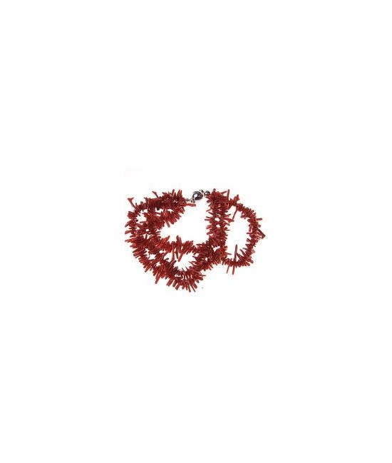 Pulsera imitación coral rojo 3 tiras de 19 cm. con cierre magnético.